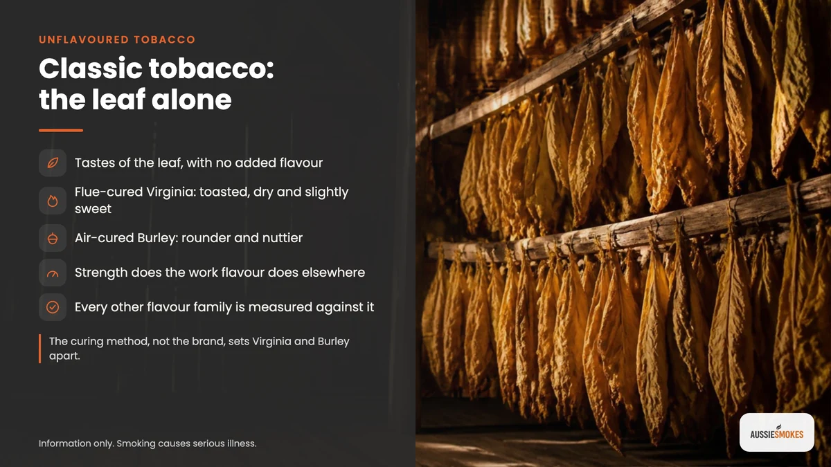 Cured tobacco leaves in a curing barn showing how unflavoured tobacco tastes by curing method
