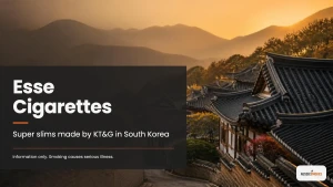 Korean hanok rooftops at golden hour, cover for Esse super slim cigarettes by KT&G