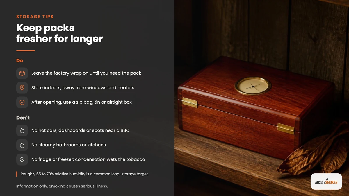 Cedar box with a hygrometer and do and don't tips for keeping cigarettes fresher