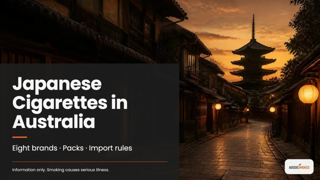Kyoto lane with paper lanterns and a pagoda at dusk, cover for Japanese Cigarettes