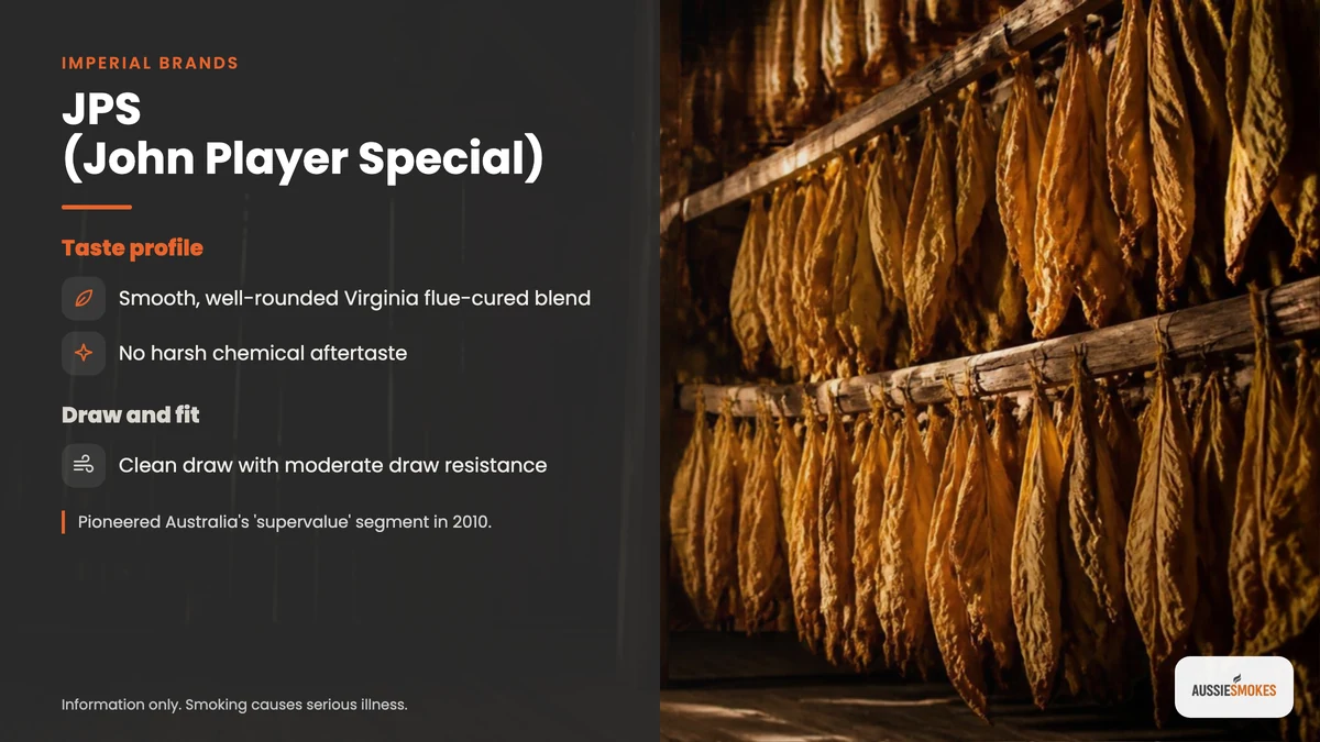 JPS John Player Special key points: smooth Virginia blend, clean draw, Imperial Brands