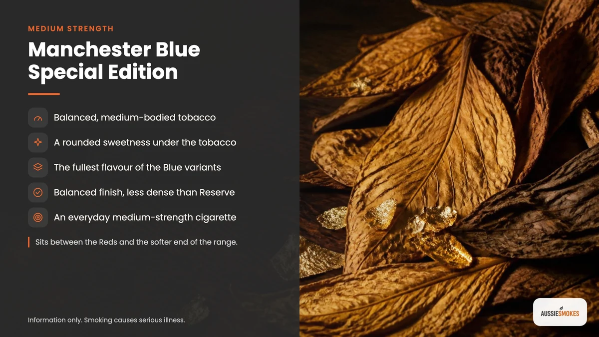 Manchester Blue Special Edition flavour profile: medium strength, balanced with rounded sweetness