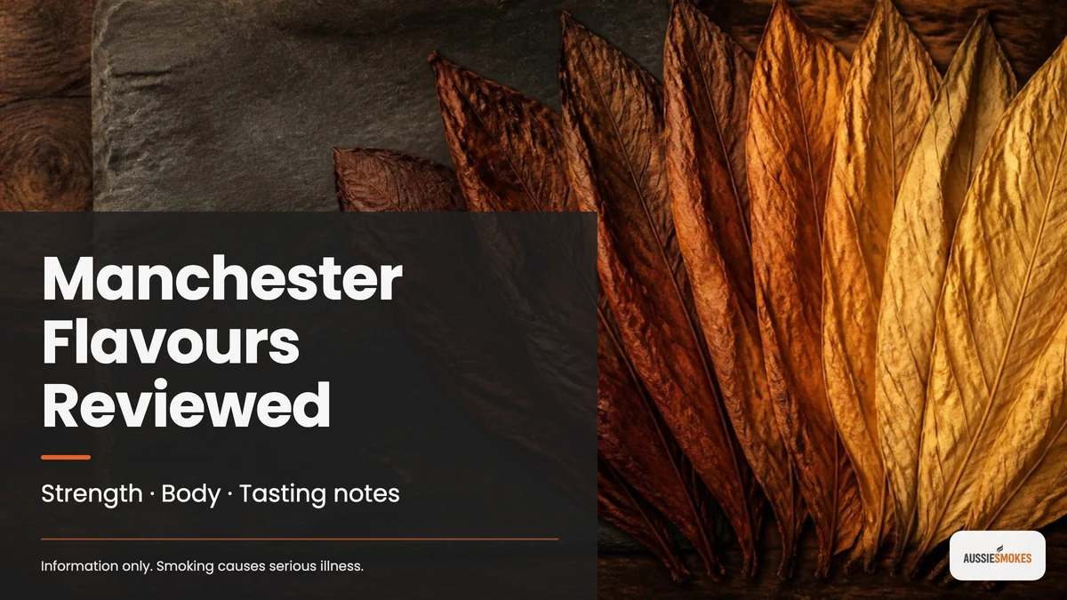 Cured tobacco leaves graded dark brown to pale gold, cover for Manchester flavours reviewed