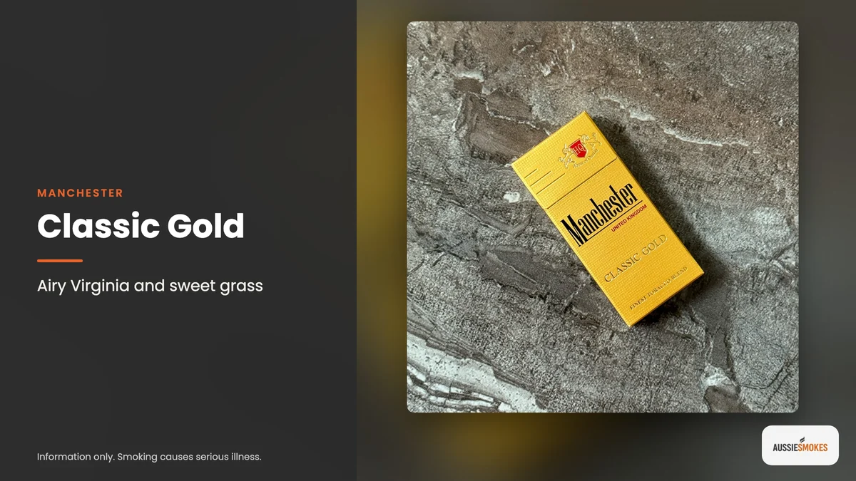 Real photo of Manchester Classic Gold cigarettes: airy Virginia and sweet grass