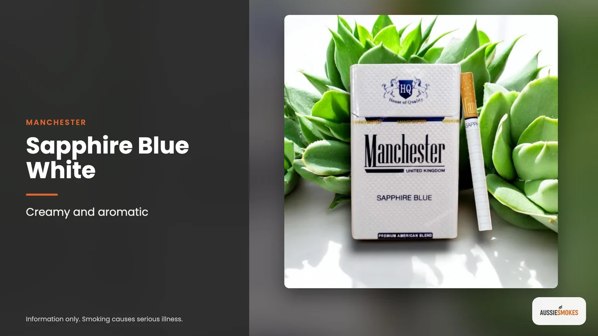 Real photo of Manchester Sapphire Blue White cigarettes: creamy and aromatic