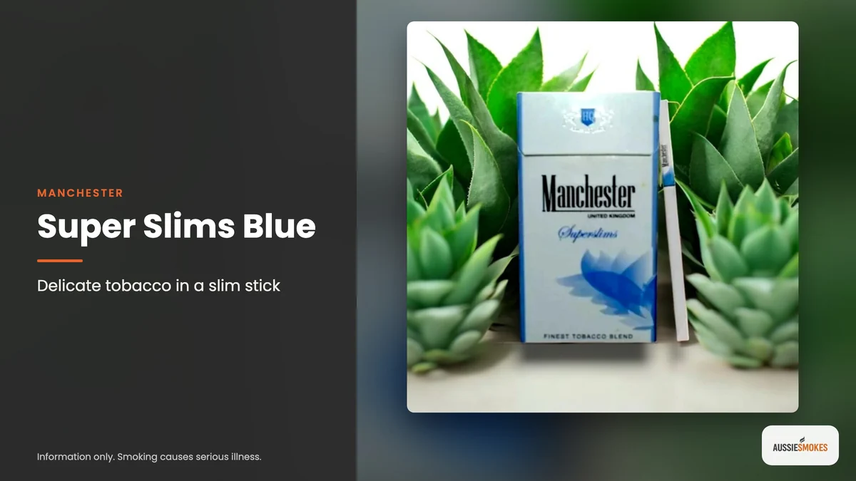 Real photo of Manchester Super Slims Blue cigarettes: delicate tobacco in a slim stick