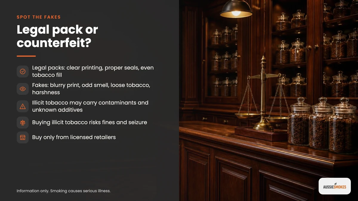 Traditional tobacconist counter with tips to tell legal Marlboro and Dunhill packs from counterfeits