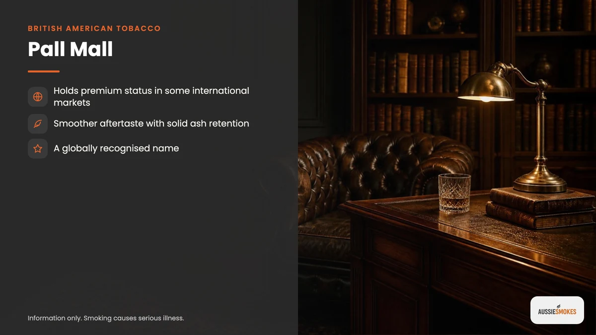 Pall Mall cigarette key points: premium status overseas, slower burn and recognised name